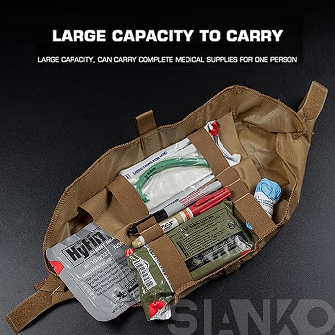 Military Tactical FC First Aid Kit Pouch for LargeTactical Vest Chest Hanging Multifunctional Portable Utility Expansion Outdoor Medical Bag (Brown)