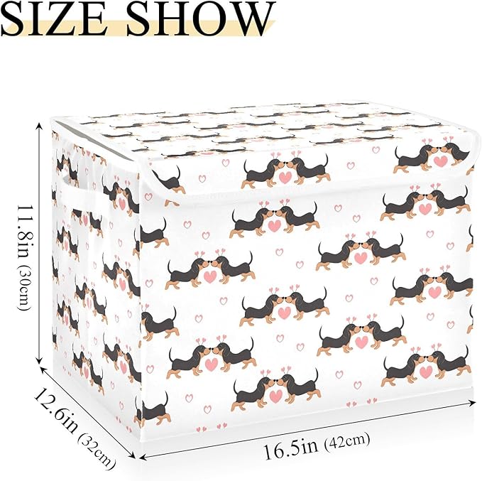 MNSRUU Containers Baskets with Lids Pink Hearts Dachshunds Dogs Foldable Storage Bins Organizer with Lid Collapsible Storage Boxes for Home Bedroom Closet Office