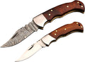 Babu Butt &amp CO Damascus Steel Folding Hunting Knife Set (2-Piece) Rosewood Handle Pocket Knife Handmade EDC Knife for Camping Survival &amp Outdoor Use Gift for Dad Groomsmen Father's Day