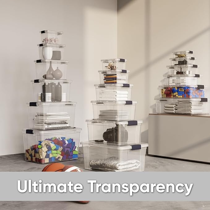 Superio Storage Bins with Lids- 2 Pack 7.4 Qt Clear Boxes for Organizing Stackable Plastic Containers- BPA Free Non-Toxic Odor Free Organizer for Home Office Dorm