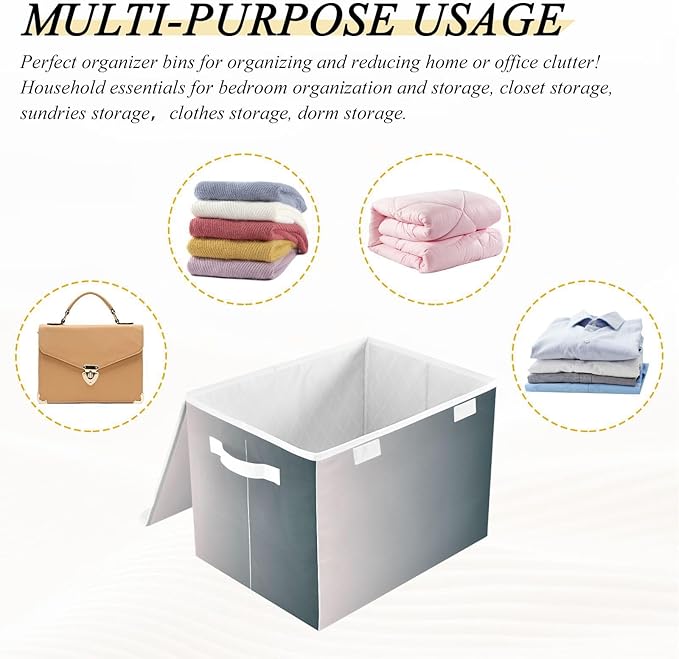 Grey Gradient Storage Bin with Lid Collapsible Blanket Storage Storage Bags for Clothes for School Supply Office Basket