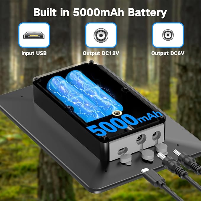 Solar Panel for Trail Camera Trail Camera Solar Panel with 5000mAh Rechargeable Lithium Battery - Output 12V/1A 6V/1.5A IP66 Water Proof Hunting Accessory Game Cameras Solar Charger
