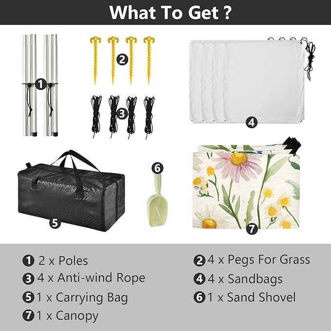 ALAZA Watercolor Daisies Floral Beautiful Wildflowers Beach Tent Sun Shelter Portable Canopy Sunshade for Outdoor Camping Picnics Backyard Fun 10x9 ft
