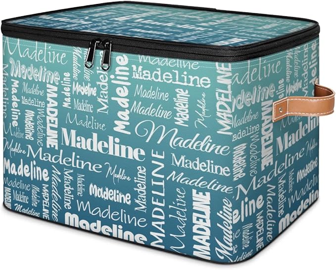 Custom Storage Basket with Name Personalized Keepsake Box with Zipper Lid Foldable Fabric Memory Bin Large capacity with Handle Gradient Grey Green