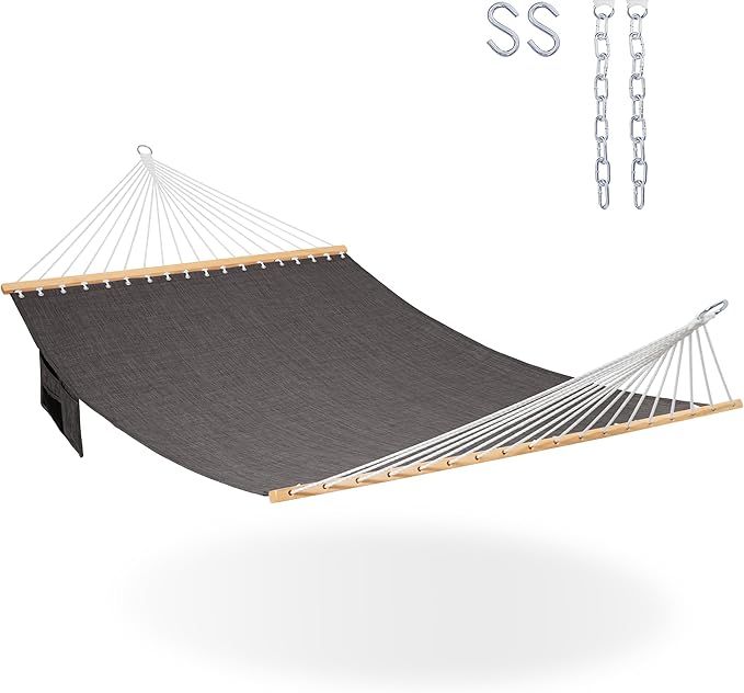Lazy Daze Hammocks 11 FT Double Outside Hammock Quick Dry Olefin Fabric Hammock with Spreader Bar &amp Side Pocket for Outdoor Poolside Backyard 450 lbs Capacity Black
