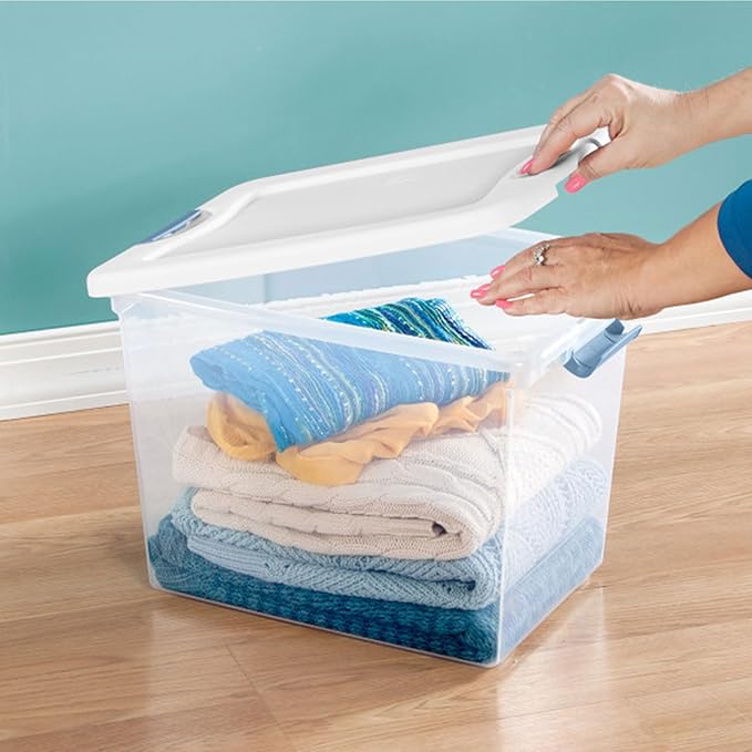 Sterilite 24-Pack Latching Box Under Bed Storage Bins with Lids Clear Plastic 25 Quart - Heavy-Duty Organizing Containers for Closet Bathroom and Office