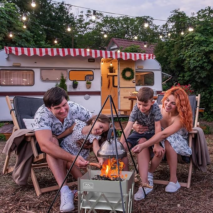 KAMPKEEPER Portable Fire Pit Outdoor Tabletop Firepit 18 Inch 304 Stainless Steel Wood Burning Fireplaces Collapsible Pop Up Fire Pit for Outside Included Heat Shield for Leave No Trace Fires