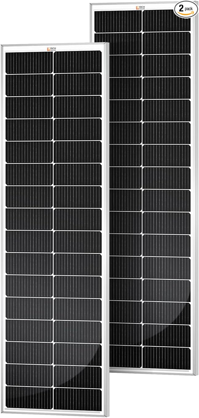 RICH SOLAR MEGA 100 Slim 2 Pack of 100 Watt Monocrystalline Solar Panel for RV Trailer Motorhome