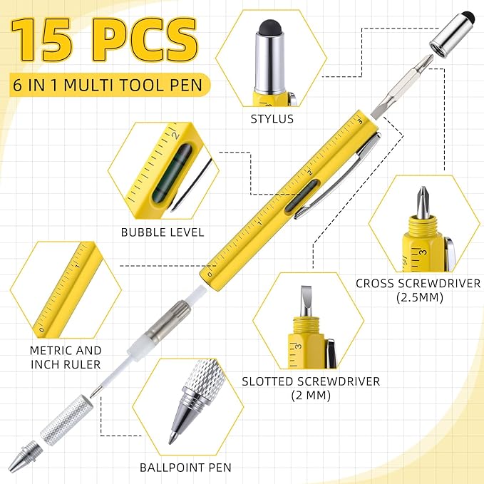 Yeaqee 30 Pcs Multi Tool Gifts For Men 6 In 1 Screwdriver Multi Tool Pens With Stainless Steel Keychain Multi-function Pens Bulk Men Gifts For Dad Husband Father's Day Birthday (Classic Color)