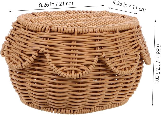Cabilock Scalloped Wicker Storage Bin with Lid Handwoven Seagrass Basket for Blanket Storage Covered Household Organizer Basket Box for Shelf and Wardrobe
