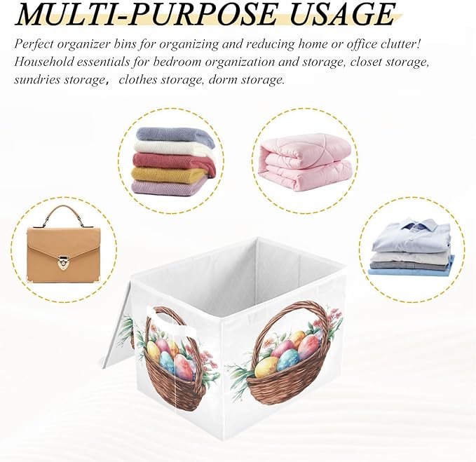Easter Egg Basket Fabric Storage Bins with Lids and HandleFoldable Storage Bins with LidsCloset Organizers for Clothes Storage Room Organization Office Storage Chest Organizer