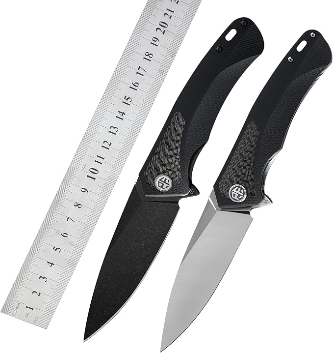 Petrified fish PF8383.74 Black Stonewashed D2 Blade166.6g Carbon fiber &amp G10 Handle Flipper Folding Knife