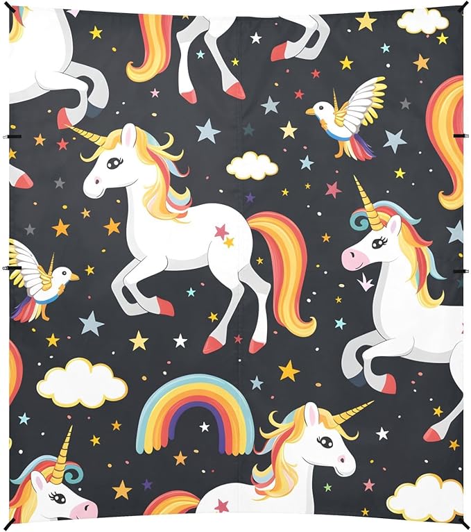 ALAZA Unicorns Rainbows Pattern Beach Tent Sun Shelter Portable Canopy Sunshade for Outdoor Camping Picnics Backyard Fun 10x9 ft