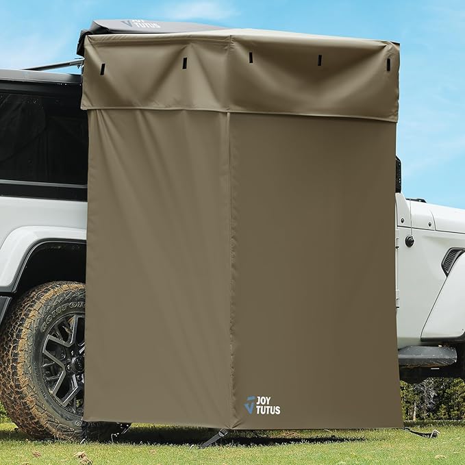 JOYTUTUS Shower Tent with Roof for Car Camping Full Privacy Protection Dry and Wet Separation with Pockets 1000D Waterproof Awning Shower Tent Heavy-Duty Stakes Outdoor Shower for Overland SUVs