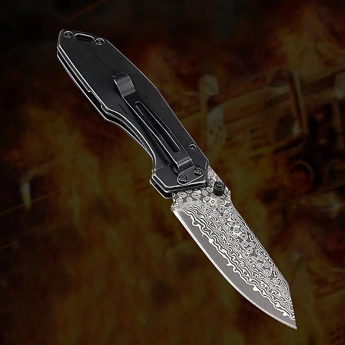 Father‘s Day Mother‘s Day &amp Birthday Gift for Him Her: ALBATROSS 7 EDC Pocket Knife - VG10 Damascus Steel Blade Liner Lock Retro Blackwash Handle Belt Clip &amp Gift Box | Folding Design for