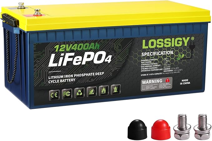 LOSSIGY 12V 400AH Lithium Battery with 250A BMS 5120Wh Deep Cycle Power Supply Perfect for Solar System RV Off Grid