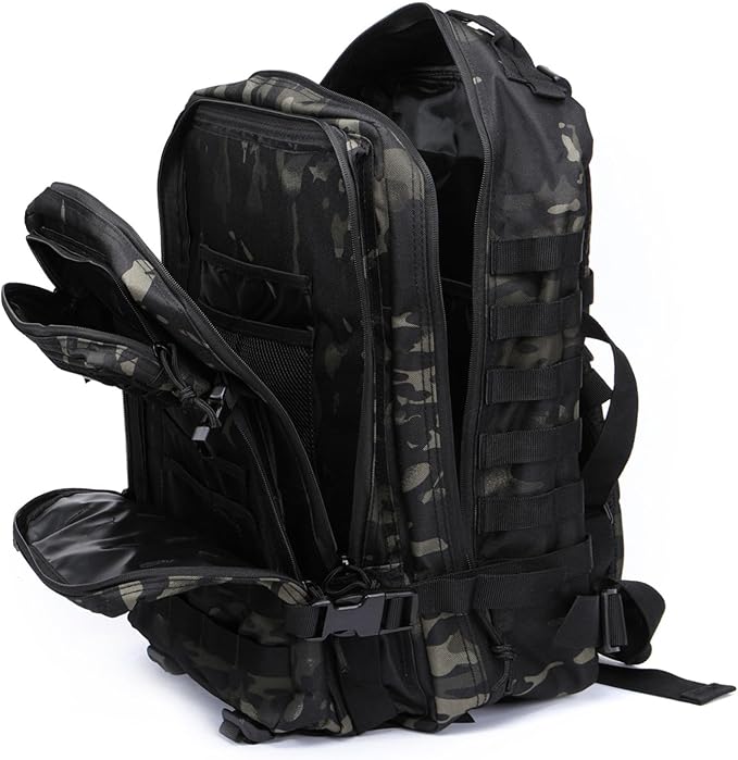 50L Sturdy Waterproof Fishing Hunting Bag Outdoor Military Tactical Sports Fitness Camping Hiking GYM Bag Backpacks (Camo black)