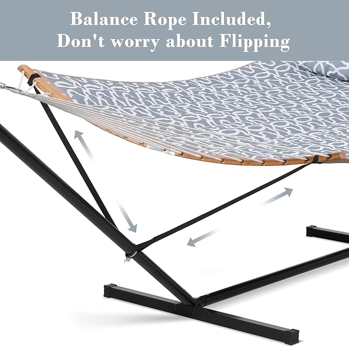SUNCREAT Hammocks for Outside with Stand Freestanding Hammock with Frame 450 lbs Capacity Grey Pattern