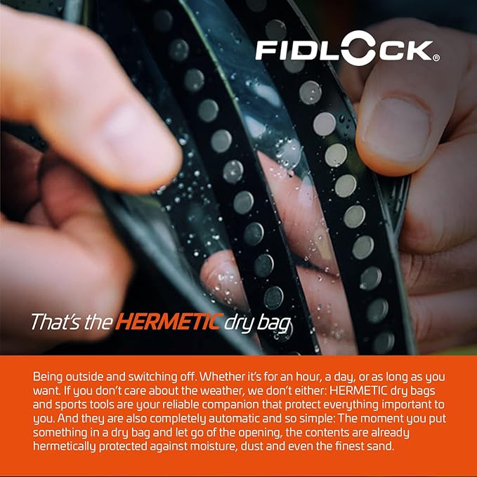 FIDLOCK Hermetic Dry Bag Flexible Magnetic Self-Sealing Bag for Cellphone | 100% Water &amp Sand Proof | Practical Size with a Large Opening | Lanyard Included | Maxi | Blue Transparent