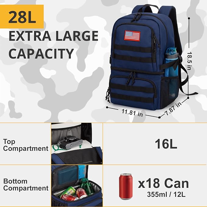 Tactical Double Deck Cooler Backpack for MenLarge Lunch Backpack with 2 CompartmentSoft Cooler Bag