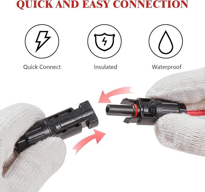 Solar Panel Extension Cable Solar Connector 20FT 14AWG Waterproof Solar Panel Female and Male Connectors for RV Photovoltaic Systems Powerstation