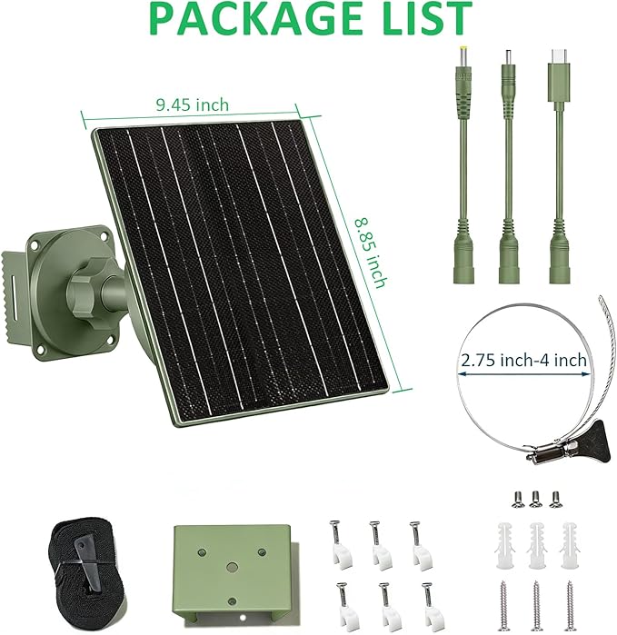 FUTUREZEN 10W Solar Panel for Trail Cameras DC &amp USB-C Solar Charger with 10400mAh Battery 6V/12V Adjustable Output IP66 Waterproof 9.8ft Cable