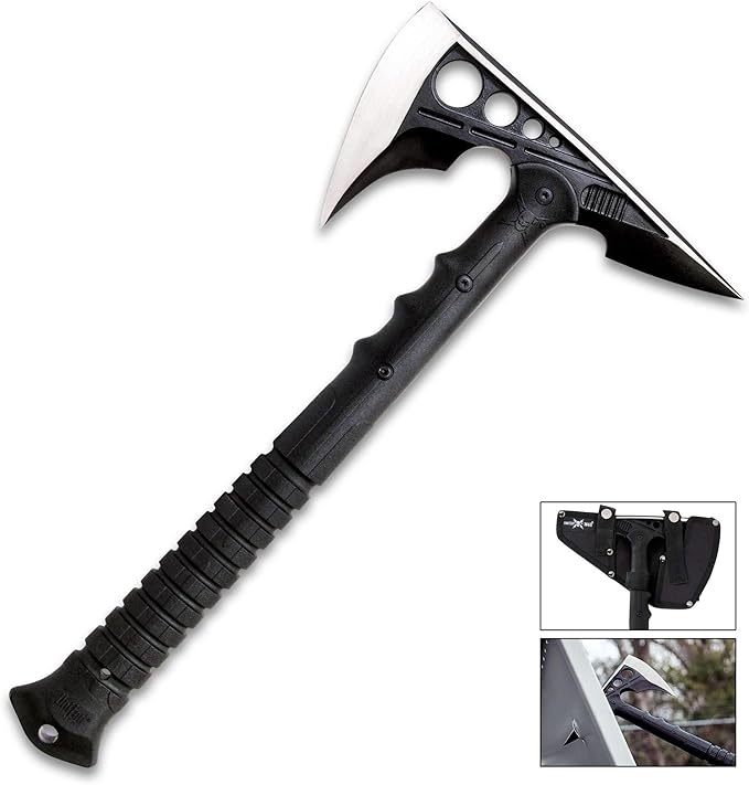 M48 Destroyer Tactical Tomahawk – Cast Stainless Steel Axe Head with Black Oxide Coating and Satin Finish Injection Molded Handle – Sturdy Reliable Tool to Tackle All Tasks - 16” Overall