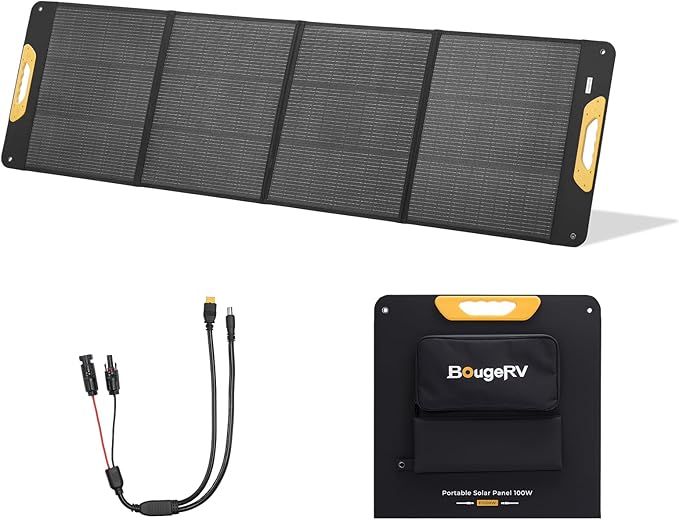 BougeRV 200W Portable Solar Panel Fiberglass Solar Charger Up to 25% Conversion Hight Efficiency N-Type Foldable Solar Panel IP65 Water Resistant for Camping RV Van Boat Hiking &amp Off-Grid