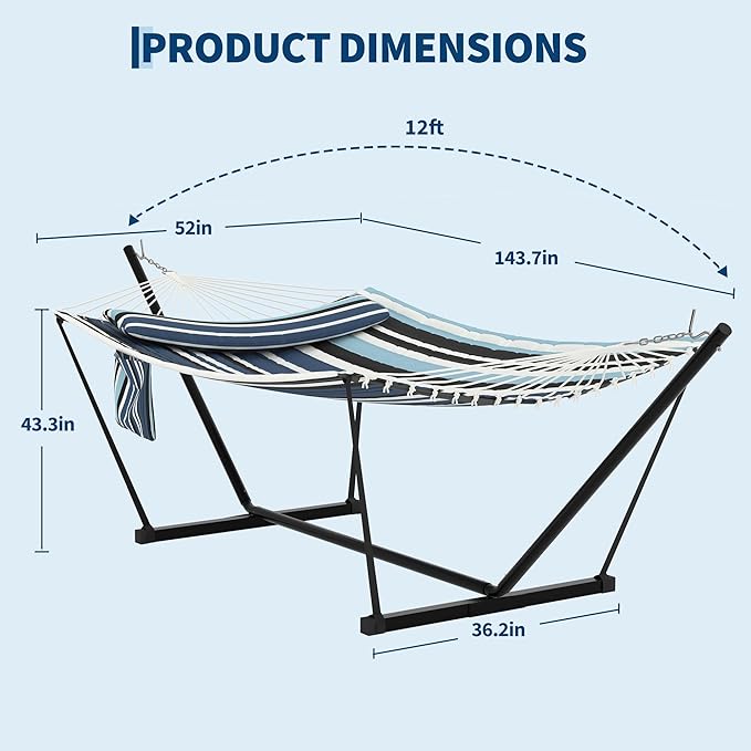 2 Person Double Hammock with Stand &amp Pillow 450 LBS Heavy Duty Outdoor Hammock with Balance Rope for Patio Backyard Poolside