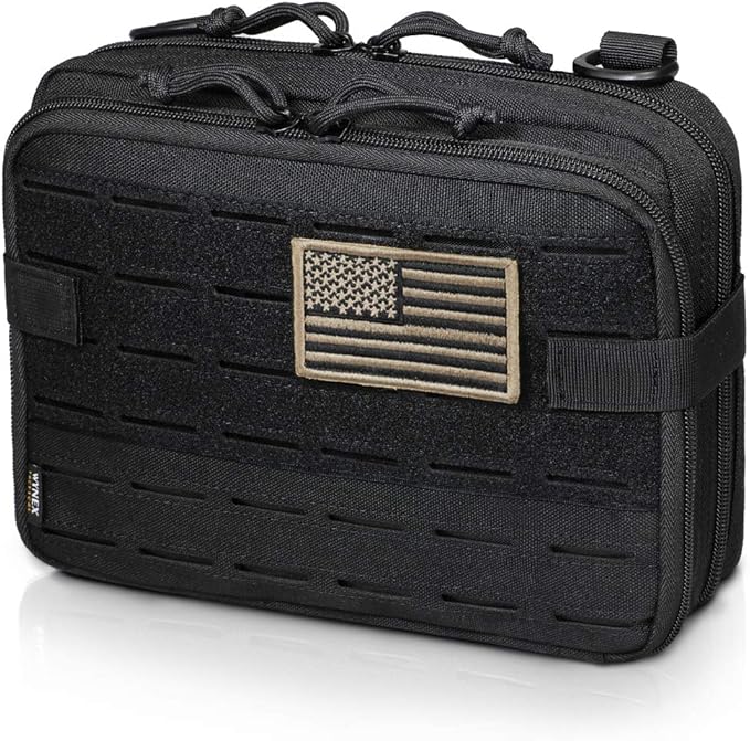 WYNEX Tactical Molle Admin Pouch of Laser Cut Design Utility Pouches Molle Attachment Military Medical EMT Organizer with Map Pocket EDC EMT Pack IFAK Tool Holder Universal U.S.A Patch Included