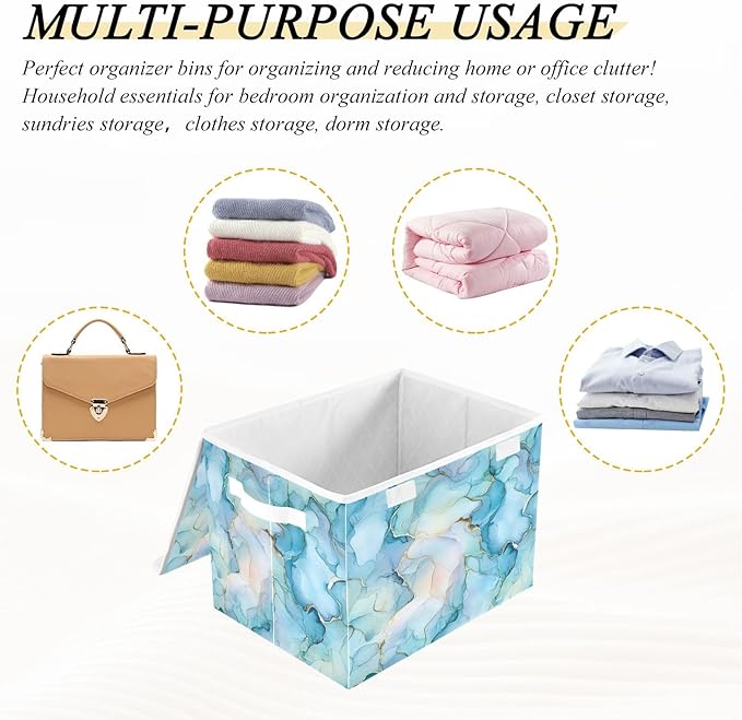 senya Large Storage Bins with Linen Ink Border Collapsible Foldable Storage Cubes Fabric Closet Organizer Containers Box with Flip-Top Lid for Home Bedroom Office 16.7 x 12.6 x 11.8in