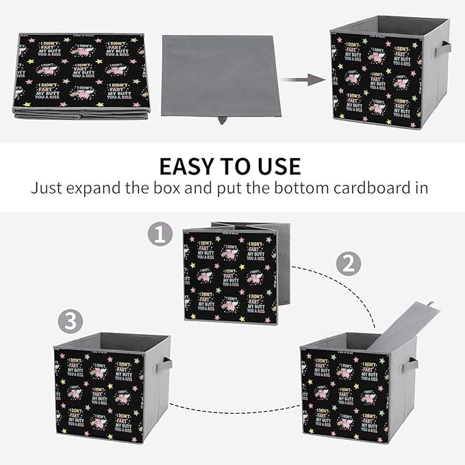 Durable Foldable Storage Boxes I Didnt My Blew You A Kiss Cute Pig Multi-Use Collapsible Bins for Closet Office Efficient Storage System