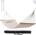 Castaway Living Large Natural Solid Quilted Polyester Hammock – 11.5 ft. x 52 in. 350 lb Capacity Pillow Storage Bag Extension Chains &amp Tree Hooks – Durable Outdoor Lounger
