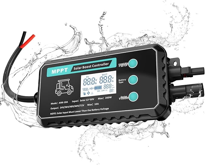 10A Waterproof Boost MPPT Solar Charge Controller Solar Panel for LiFePO4 Gel Batteries Solar Charge 48 Volt Golf Cart BatteriesElectric Bike Electric SkateboardElectric Surfboard Batteries etc