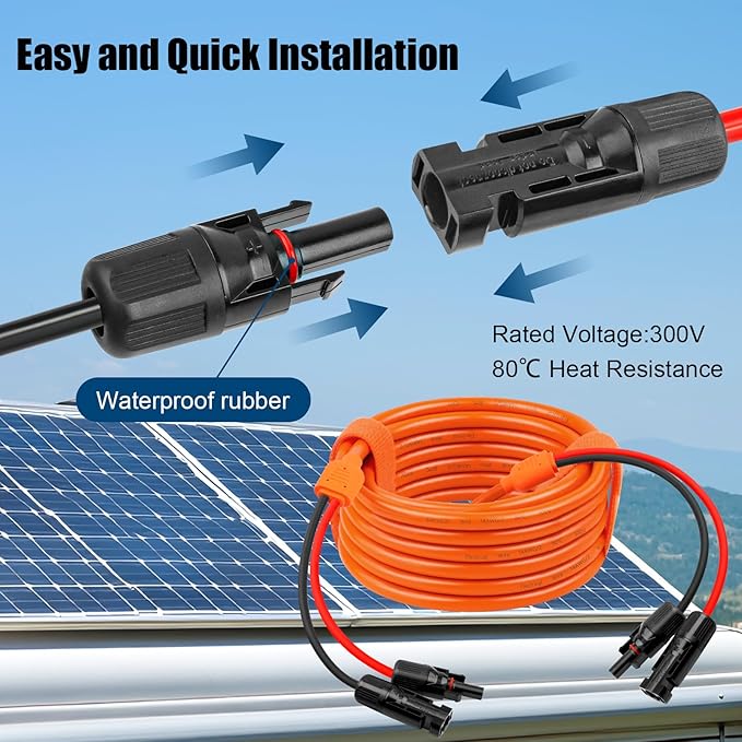 14 Gauge Solar Extension Cable 100FT 10AWG Solar Panel Cable with Female and Male Connector 14AWG Red &amp Black Main Solar Wires Heavy Duty Outdoor Power Cord for RVPhotovoltaic Systems Generat