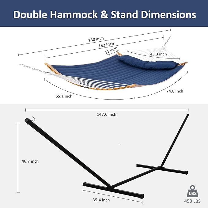 SUNCREAT Portable Outdoor Hammock with Stand Heavy Duty Hammock with Carrying Bag Soft Pillow Balance Ropes Dark Blue