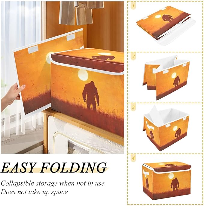 Storage Cube with Lid Sun Sasquatch Print 16.5×12.6×11.8 IN Collapsible Large Capacity Foldable Storage Basket Bin Organizer
