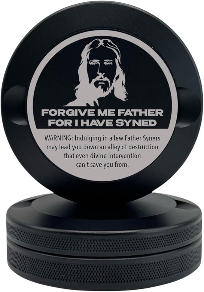 Forgive Me Father | Metal Container for Zyn Premium Aluminum Can &amp Rugged Pouch Holder | Extra Capacity Knurled Grip &amp Used Pouch Storage | EDC (Black)