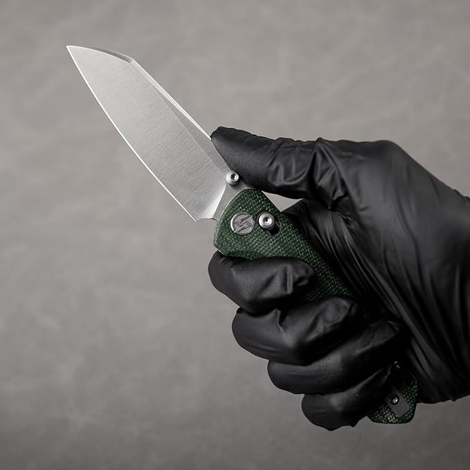 OLITANS G062 Folding Knife for EDC 14C28N Steel Blade Pocket knife Crossbar Lock Knife for Outdoor Survival Hunting and Camping 3.28oz（Micarta Green+Satin）