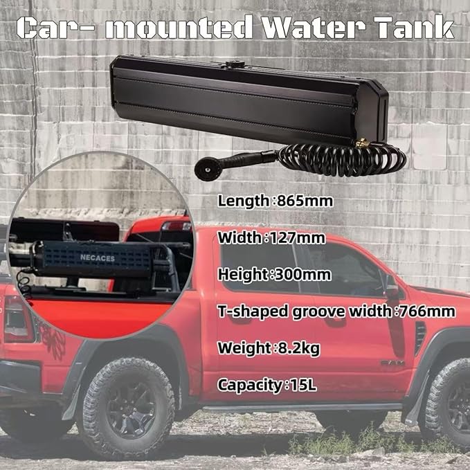 4.5-9 Gallon Pressurized Water TankPortable Aluminum Camping Shower Water Storage with Spray Hose for Overland Off-Road Vehicles Pick-up TrucksOutdoor Activities Water Supply.