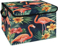 Tropical Flamingo Storage Basket with Lid Green Palm Leaves Foldable Storage Box Fabric Storage Bins with Carrying Handles for Home Bedroom Closet Organization