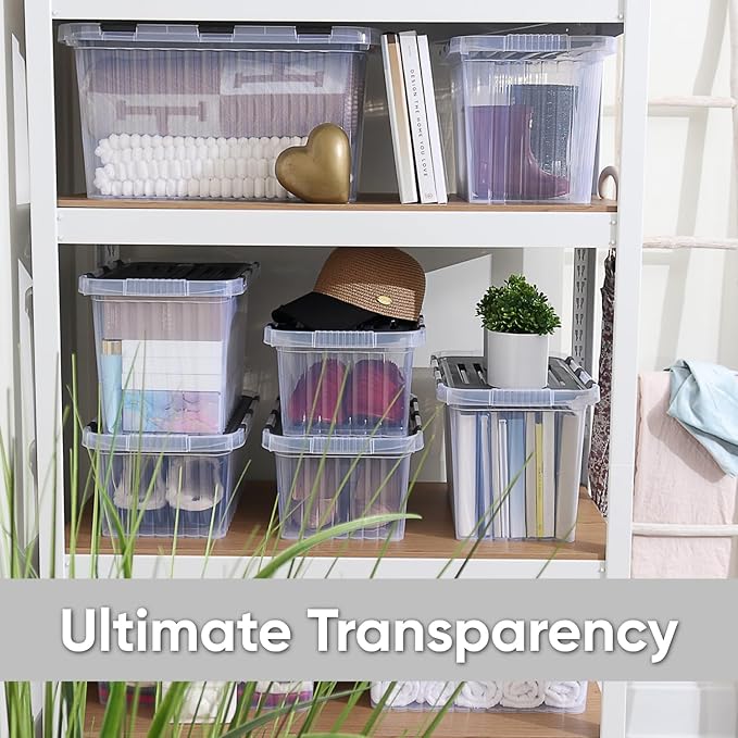 Superio Storage Bins with Lids Clear Plastic Containers for Organizing Stackable Totes BPA Free Odor Free Organizer Boxes for Home and Dorm 17 Quart (4 Pack 15x10x10.25)