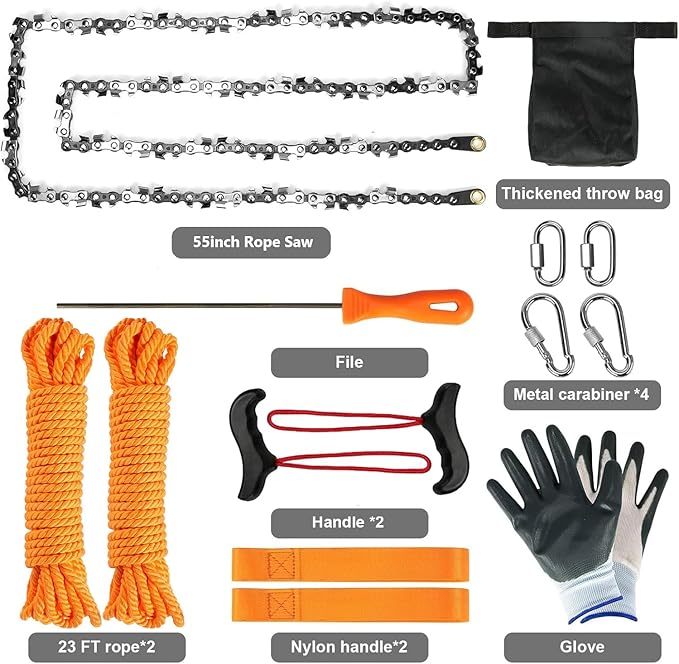 Premium 55 Inch High Limb Rope Saw with Two Ropes70 Sharp Teeth Blades on Both Sides-Best Folding Pocket Chain Saw for CampingField Survival GearHunting.