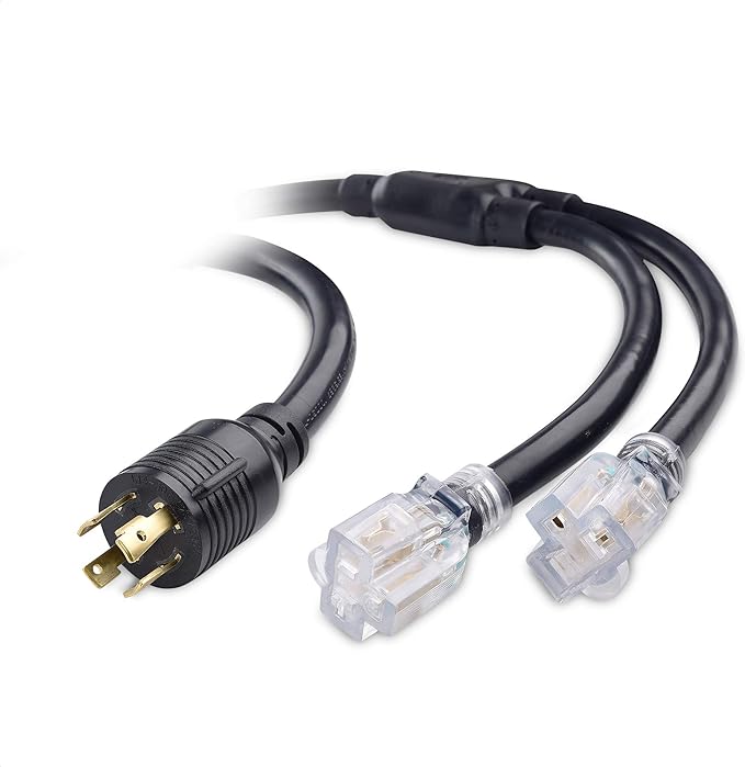 Cable Matters LED-Lit 4 Prong 30 Amp to 15 Amp Adapter for Generator - 30 Inches NEMA L14-30P to 2X 5-20R 30A to 110 Adapter Splitter