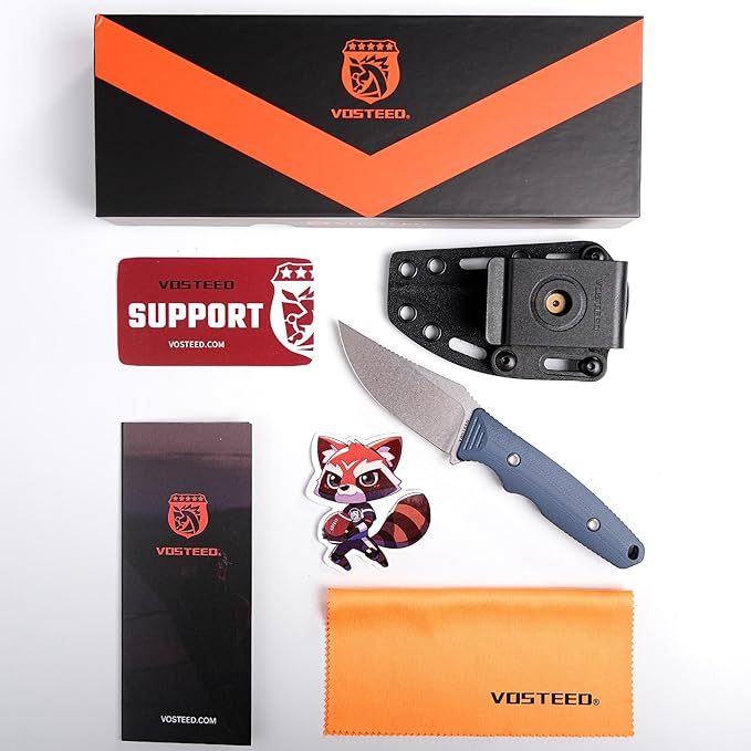Vosteed H-Back Series EDC Fixed Blade Knife - 2.92 14C28N Blade with Sheath Blue G10 Handle with S.O.A.R. Clip for Hunting Camping Knives - D0403