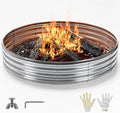 Mr IRONSTONE Outdoor Fire Pit Galvanized Fire Pit Ring Foldable Outdoor/Camping/Gatherings 5 FT Diameter Fire Pit for Yard/Garden/Park/Beach 60 Inches Fire Ring Pit Silver