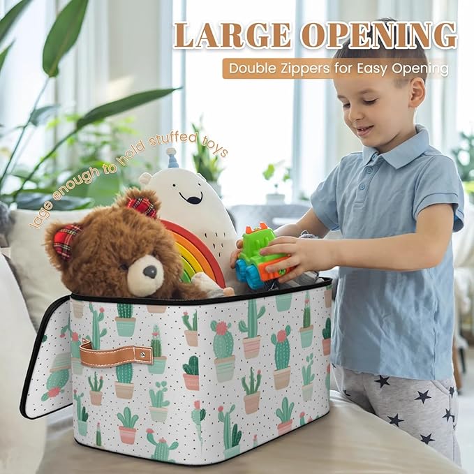 Storage Bins with Lids Cactus Plants Storage Basket Clothes Organizer with Handles Closet Storage Containers for Clothing Bedding Blanket