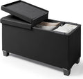 Storage Ottoman Bench with Storage Bins 30-in Storage Bench for Bedroom End of Bed Folding Foot Rest Ottoman with Storage for Living Room Storage Chest Max 660lbs Faux Leather Ottoman Black