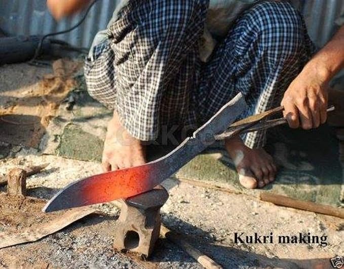 Kukri - 8 Blade 3 Fuller Farmer Khukuri - Hand Forged Factory Outlet in Nepal - Ready to Use Outdoor Camping Tool - Full Tang High Carbon Steel Blade Knife with Rosewood Handle