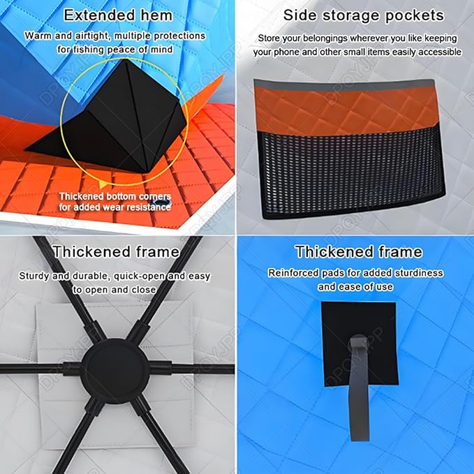 Winter Fishing Tent Fishing Tent pop up ice Fishing shelter with Stove Jack and Floor Portable ice Fishing Tent 420d Insulated Layer ice shanty Hexagon ice Huts Green